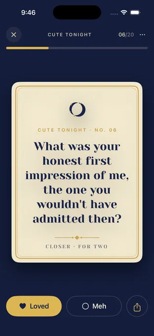 A Cute Tonight prompt in the Closer app